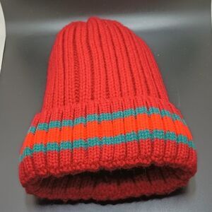 Thick red ribbed beanie hat skull cap